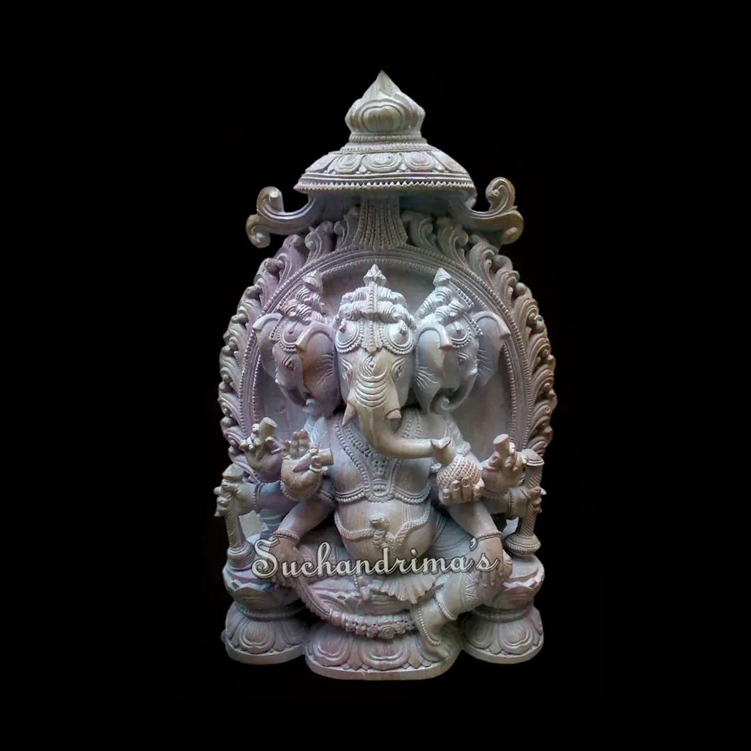 10 inch Three Head Ganesha made of natural pink serpentine stone