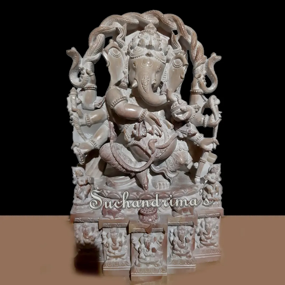4 ft Dancing Ganesha Made of Natural Pink Serpentine Stone