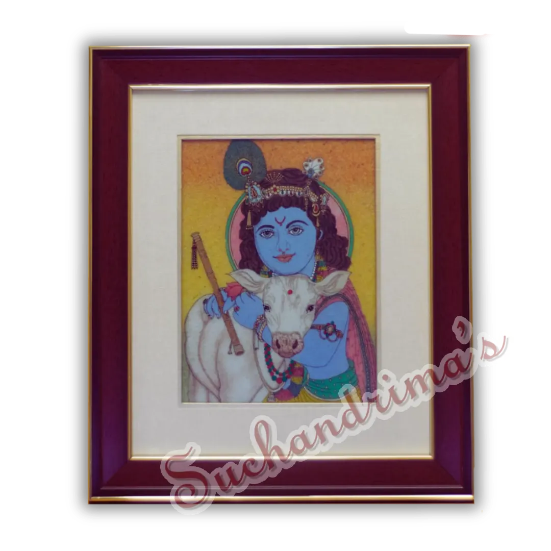 Bal Krishna with Calf Gemstone Painting