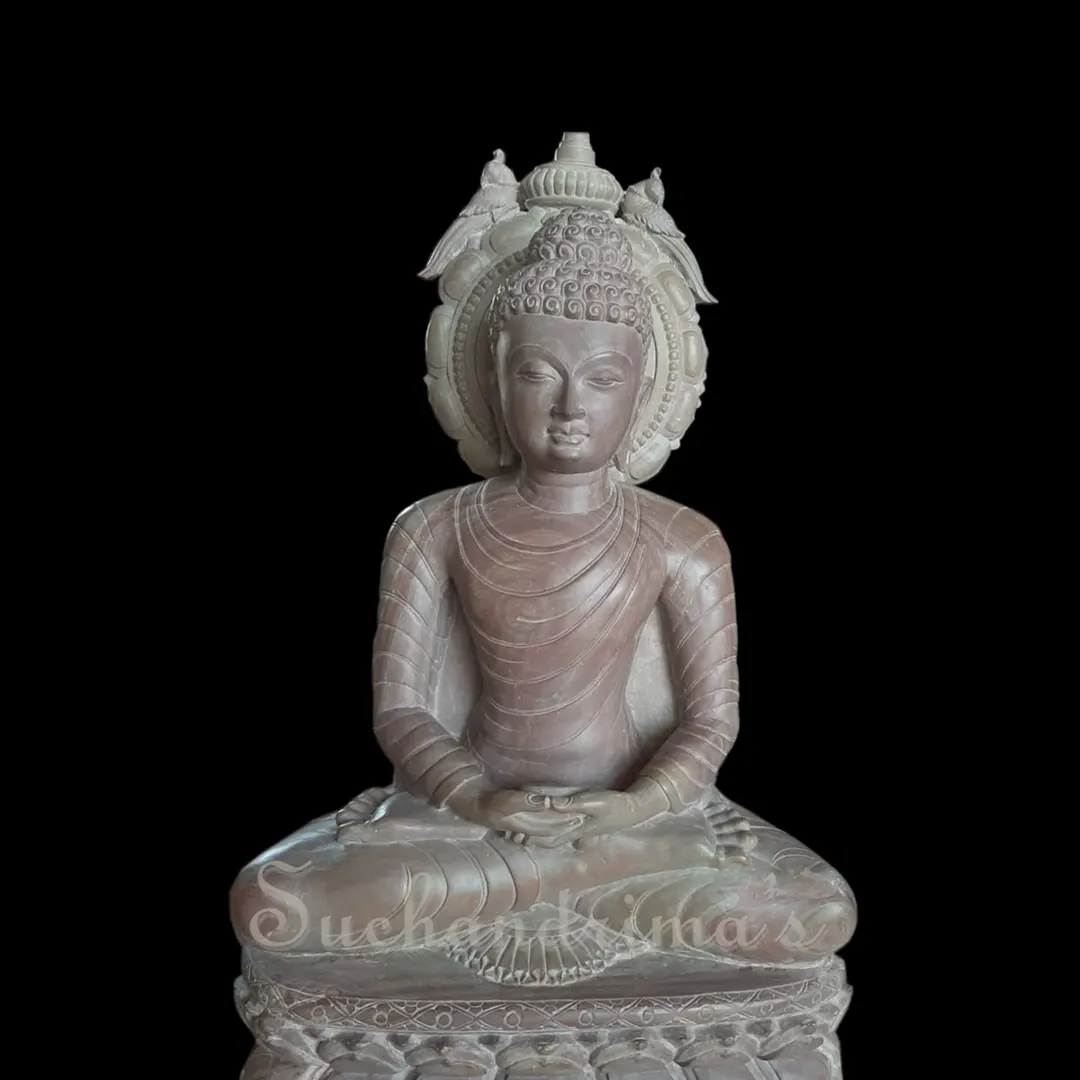 2 ft Lord Buddha Natural color made of pink serpentine stone